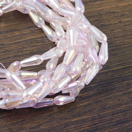 Krople fasetowane ze szkła 9.5x4mm różowe AB (8szt)