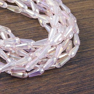 Krople fasetowane ze szkła 9.5x4mm różowe z połyskiem (8szt)
