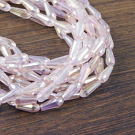 Krople fasetowane ze szkła 9.5x4mm różowe z połyskiem (8szt)