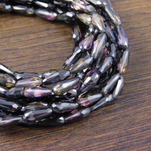 Krople fasetowane ze szkła 9.5x4mm szaro-fioletowe (8szt)