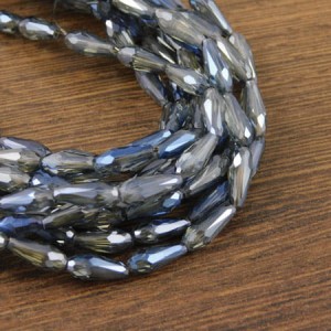 Krople fasetowane ze szkła 9.5x4mm niebiesko-szare (8szt)