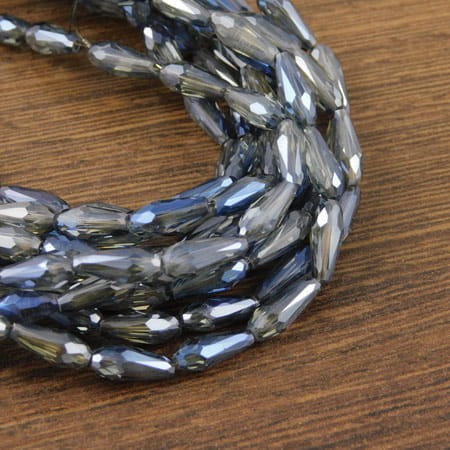 Krople fasetowane ze szkła 9.5x4mm niebiesko-szare (8szt)