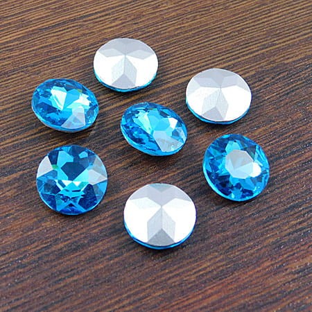 Kaboszon koło fasetowane ze szkła 14x5.5mm niebieskie (2szt)