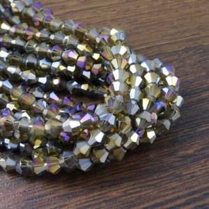 Kryształki bicone ze szkła 6mm oliwkowe AB (45szt.)