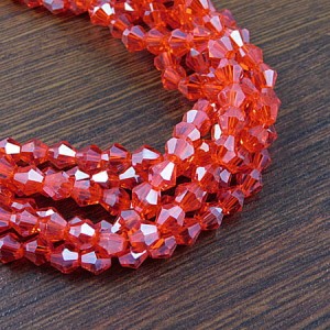 Kryształki bicone ze szkła 6mm czerwone z perłowym połyskiem (45szt.)