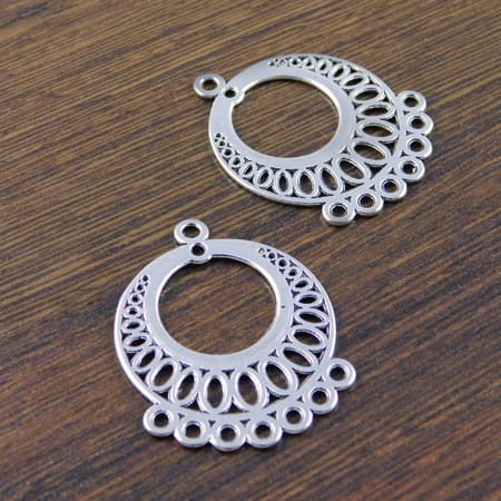 Zawieszka baza kolczyka koło ażur z metalu 37x29mm ciemna srebrna (2szt.)
