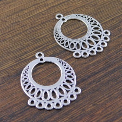 Zawieszka baza kolczyka koło ażur z metalu 37x29mm ciemna srebrna (2szt.)