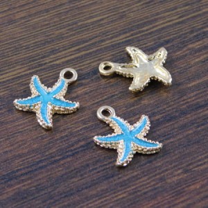 Zawieszka rozgwiazda z metalu i emalii 18x14mm niebieska (1szt)