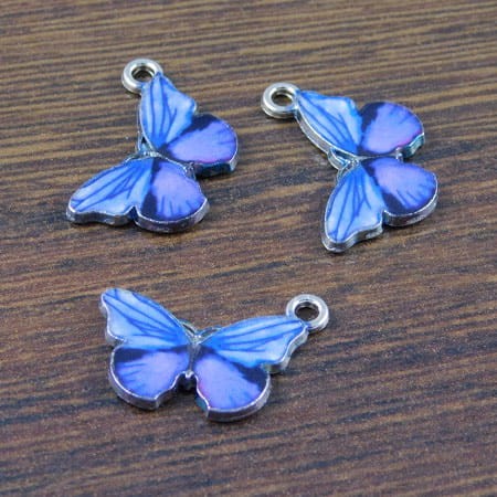Zawieszka motyl z metalu i emalii 20x13mm fioletowa (1szt.)