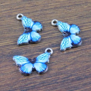 Zawieszka motyl z metalu i emalii 20x13mm niebieska (1szt)