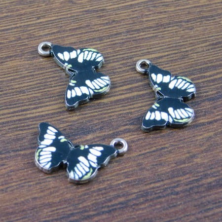 Zawieszka motyl z metalu i emalii 20x13mm czarna (1szt.)