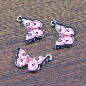 Zawieszka motyl z metalu i emalii 20x13mm różowa (1szt.)