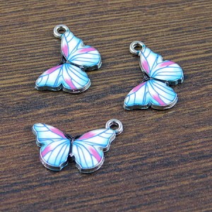 Zawieszka motyl z metalu i emalii 20x13mm niebieska (1szt.)