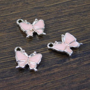 Zawieszka motyl z metalu i emalii 13x10mm różowa (1szt.)