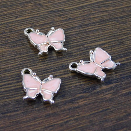 Zawieszka motyl z metalu i emalii 13x10mm różowa (1szt.)