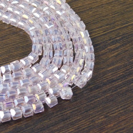 Kostki fasetowane ze szkła 4.5x4.5mm różowe AB (20szt.)