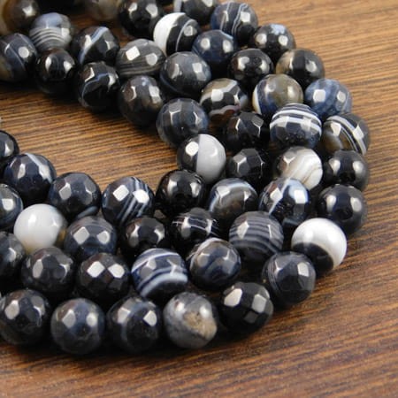 Agat czarny kulki fasetowane 8mm (4szt.)