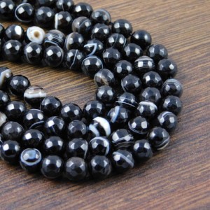 Agat pasiasty czarny kulki fasetowane 6mm (6szt.)