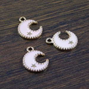 Zawieszka księżyc różowy z metalu i emalii 16.5x12.5mm (1szt.)