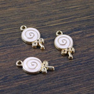 Zawieszka lizak różowy z metalu i emalii 18.5x10mm (1szt)