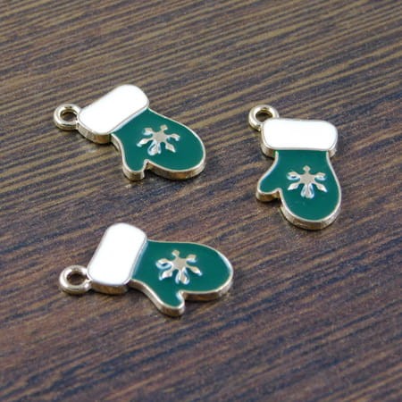Zawieszka świąteczna rękawica zielona z metalu i emalii 19x11mm (1szt.)