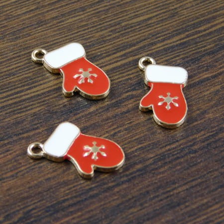 Zawieszka świąteczna rękawica czerwona z metalu i emalii 19x11mm (1szt.)