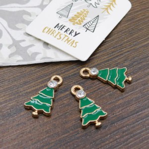 Zawieszka świąteczna choinka zielona z metalu i emalii 21x13mm (1szt.)