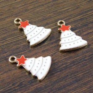 Zawieszka świąteczna choinka biała z metalu i emalii 22x16mm (1szt.)