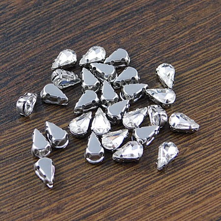 Kaboszon łza ze szkła w oprawie 8x5mm przezroczysty (4szt)