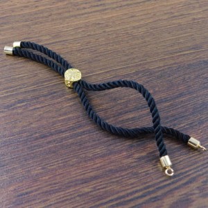 Zapięcie regulowane sznurkowe 12cm czarne, metal złoty (1szt.)