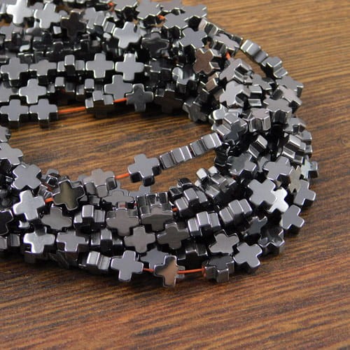 Hematyt grafitowy krzyżyk 6.5x6.5x3mm (6szt.)