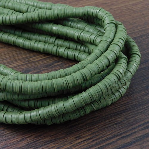 Koraliki Heishi 6x1mm oliwkowe (sznur 45cm)