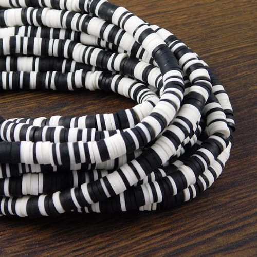 Koraliki Heishi 6x1mm czarno-białe (sznur 40cm)