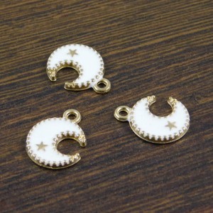 Zawieszka księżyc biały z metalu i emalii 16.5x12.5mm (1szt)