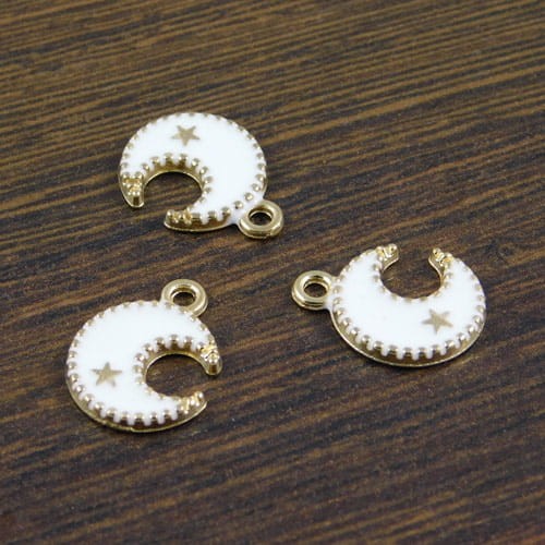 Zawieszka księżyc biały z metalu i emalii 16.5x12.5mm (1szt)