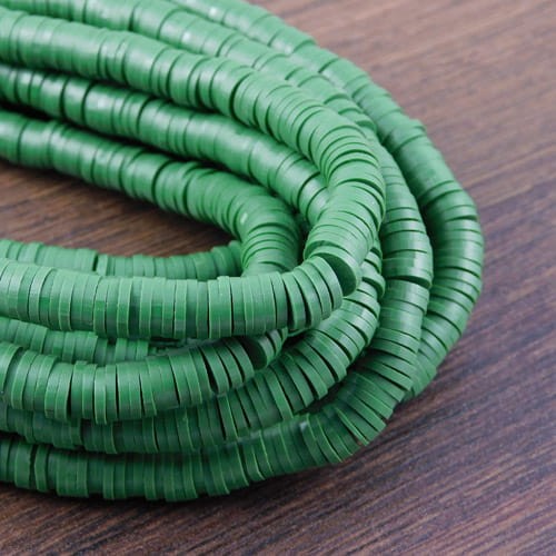 Koraliki Heishi 6x1mm ciemno zielone (sznur 45cm)