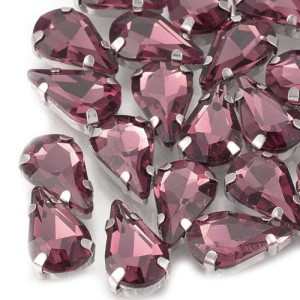 Szklany kaboszon łza w metalowej oprawie ametystowy 10x6mm (4szt.)