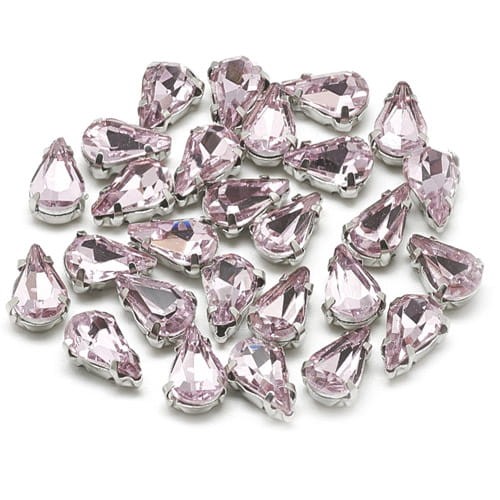 Kaboszon łza ze szkła w oprawie 10x6mm różowy (4szt.)