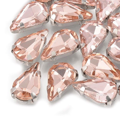 Kaboszon łza ze szkła w oprawie 13x8mm brudny róż (2szt)