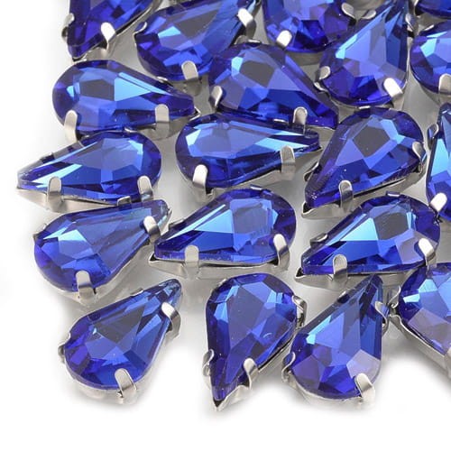 Kaboszon łza ze szkła w oprawie 13x8mm ciemny niebieski (2szt.)