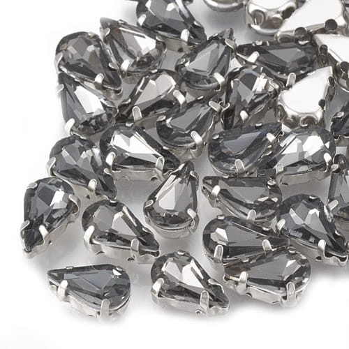 Kaboszon łza ze szkła w oprawie 13x8mm szary (2szt)