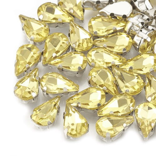 Kaboszon łza ze szkła w oprawie 13x8mm żółty (2szt)