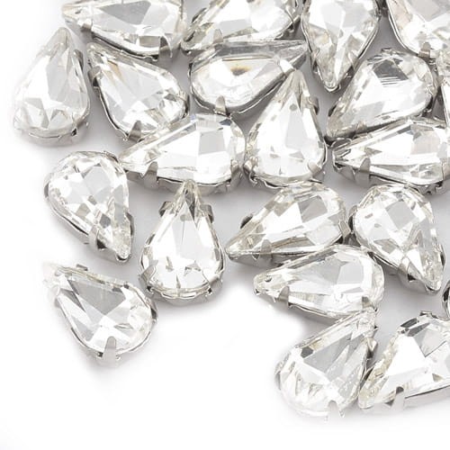 Kaboszon łza ze szkła w oprawie 13x8mm przezroczysty (2szt)