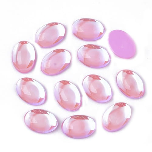 Kaboszon owal ze szkła 14x10x5mm różowy (1szt)