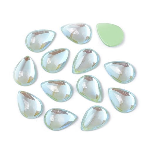 Kaboszon łza ze szkła 14x10x5mm jasno zielony (1szt)