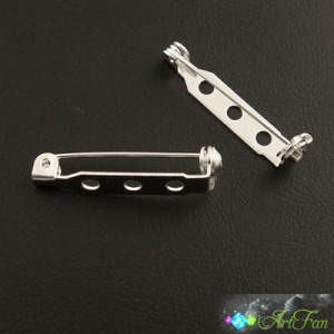 Baza broszki z metalu podłużna 26mm w kolorze srebrnym (4szt.)