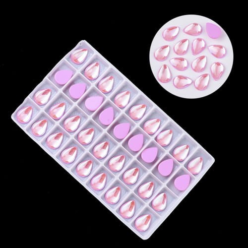 Kaboszon łza ze szkła 14x10x5mm jasny różowy (1szt)