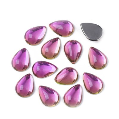 Kaboszon łza ze szkła 14x10x5mm różowo-złoty (1szt)