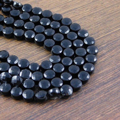 Onyx czarny monety fasetowane 6.5x4mm (4szt.)