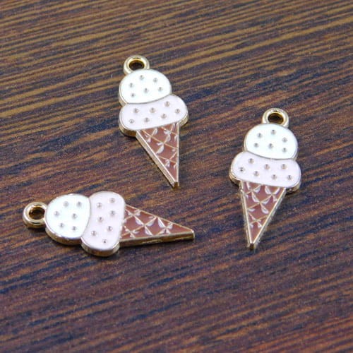 Zawieszka lody z metalu i emalii 23x10mm biało-różowe (1szt.)